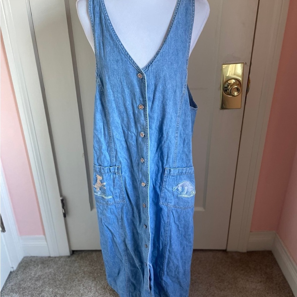 VTG Disney Store Tigger & Eeyore Denim Button Down Maxi Dress